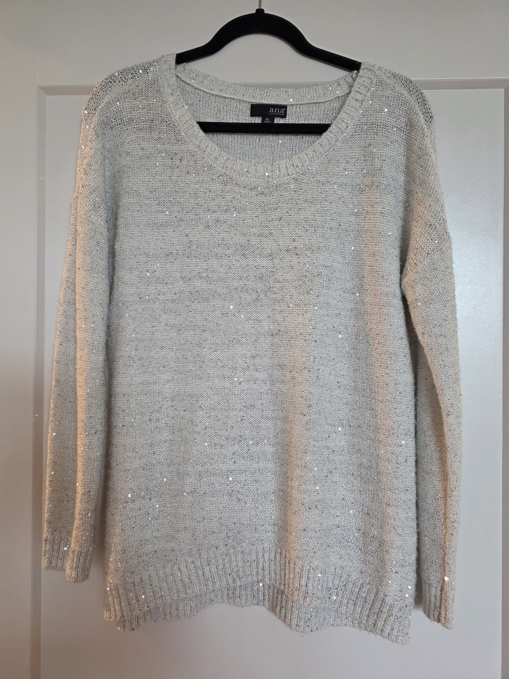 a.n.a Cream Sequin Scoop Neck Sweater